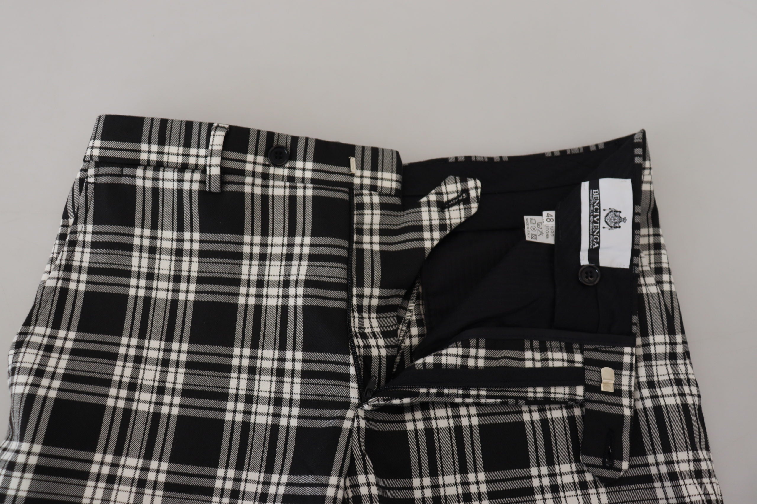 Black Checkered Cotton Men Casual Pants