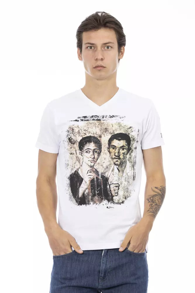 White Cotton Men's V-Neck T-Shirt