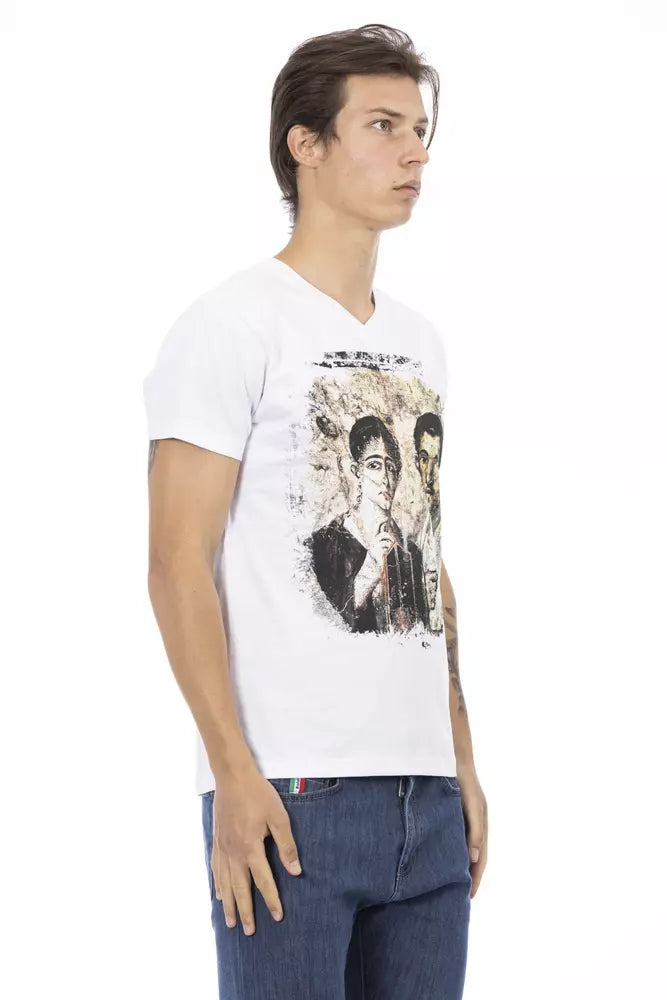 White Cotton Men's V-Neck T-Shirt