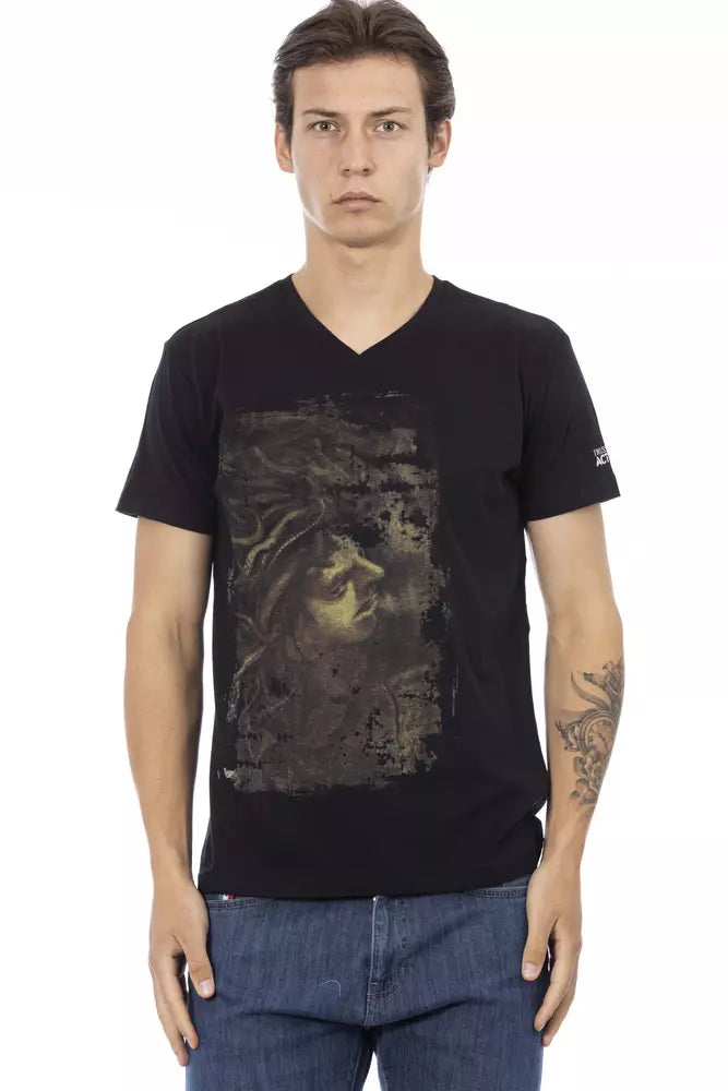 Black Cotton Men V-Neck T-Shirt