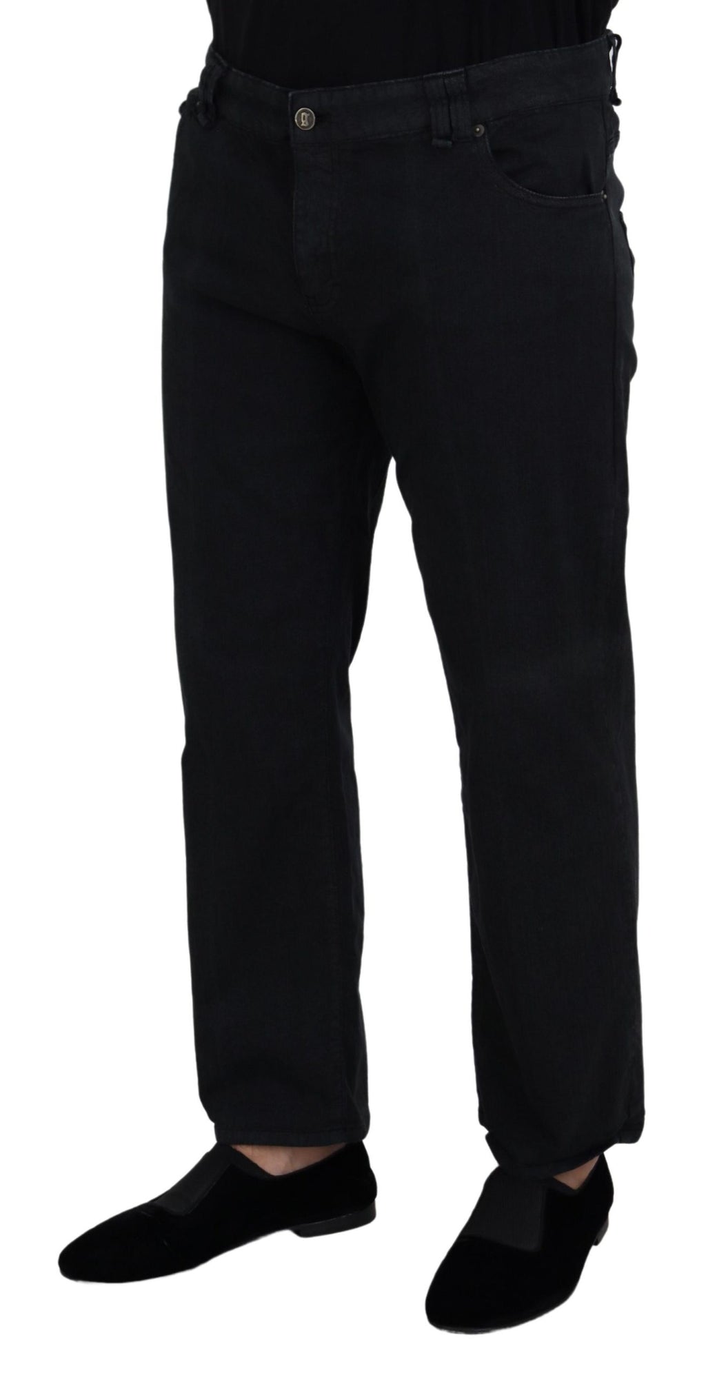 Black Cotton Back Buckle Casual Denim Jeans