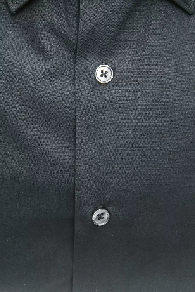Black Cotton Men's Slim Shirt
