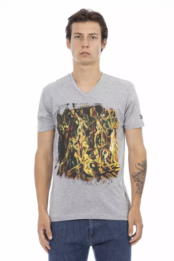 Gray Cotton Men's V-Neck T-Shirt
