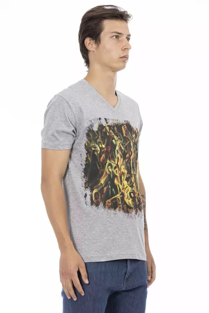 Gray Cotton Men's V-Neck T-Shirt