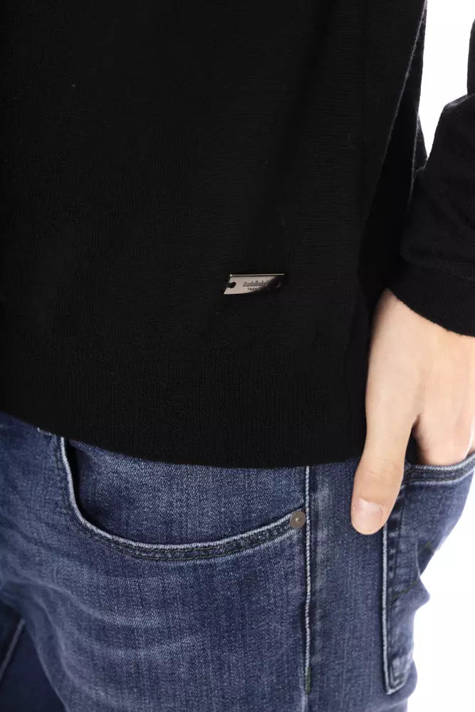 Black Fabric Men Sweater with Turtleneck Design