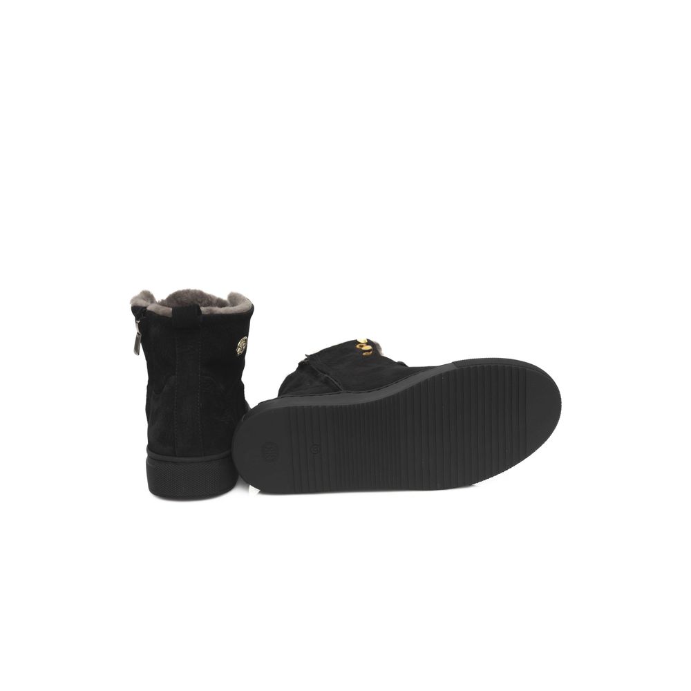 Black Cowhide Women High Sneaker