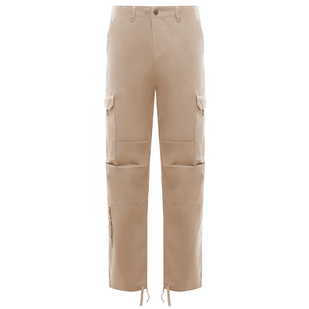 Beige Cotton Men Cargo Trouser
