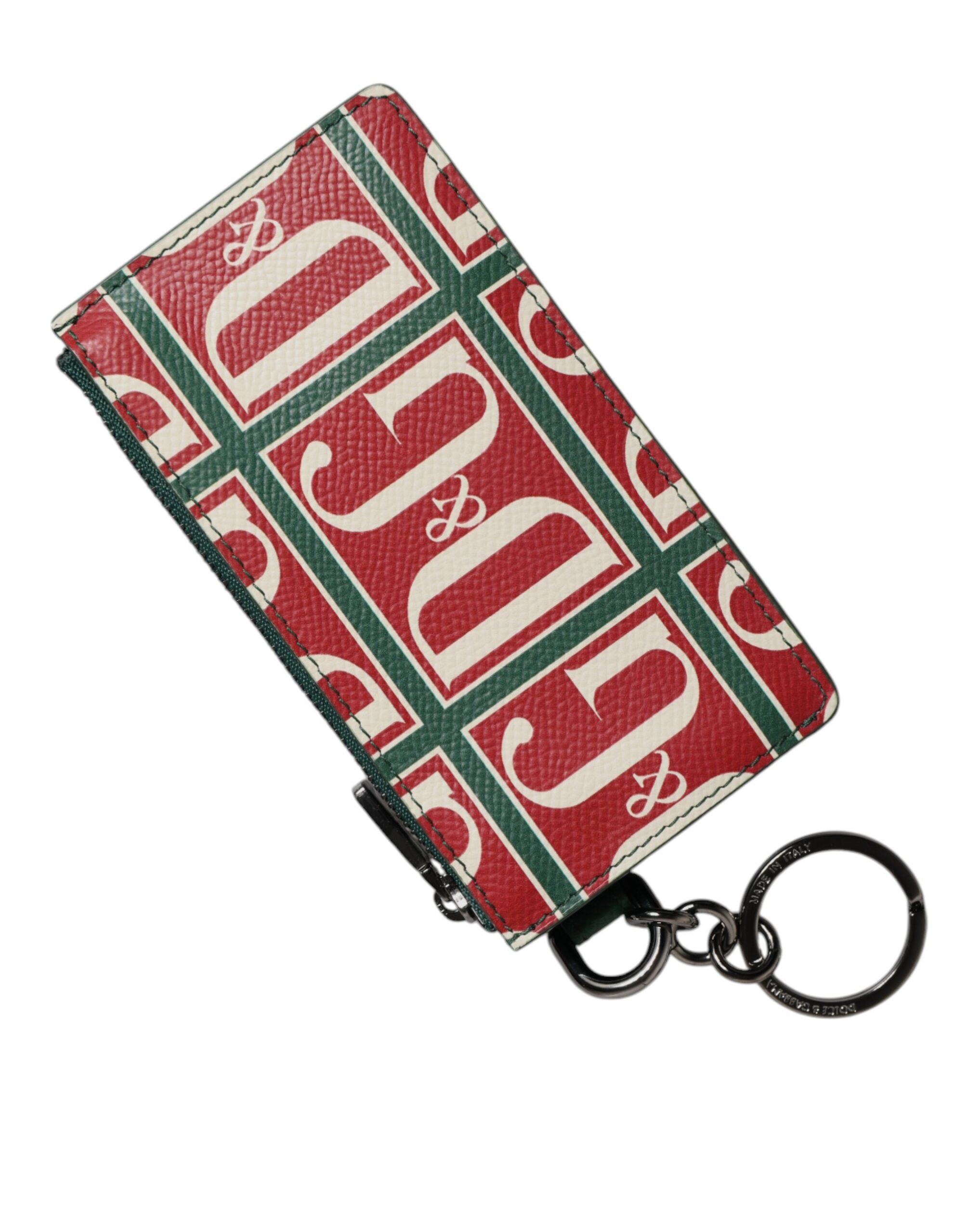 Green Calf Leather Logo Print Monogram Card Holder Wallet