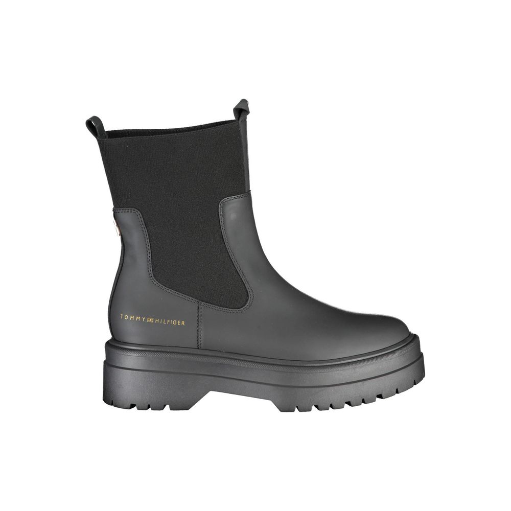 Black Leather Women Ankle Boot