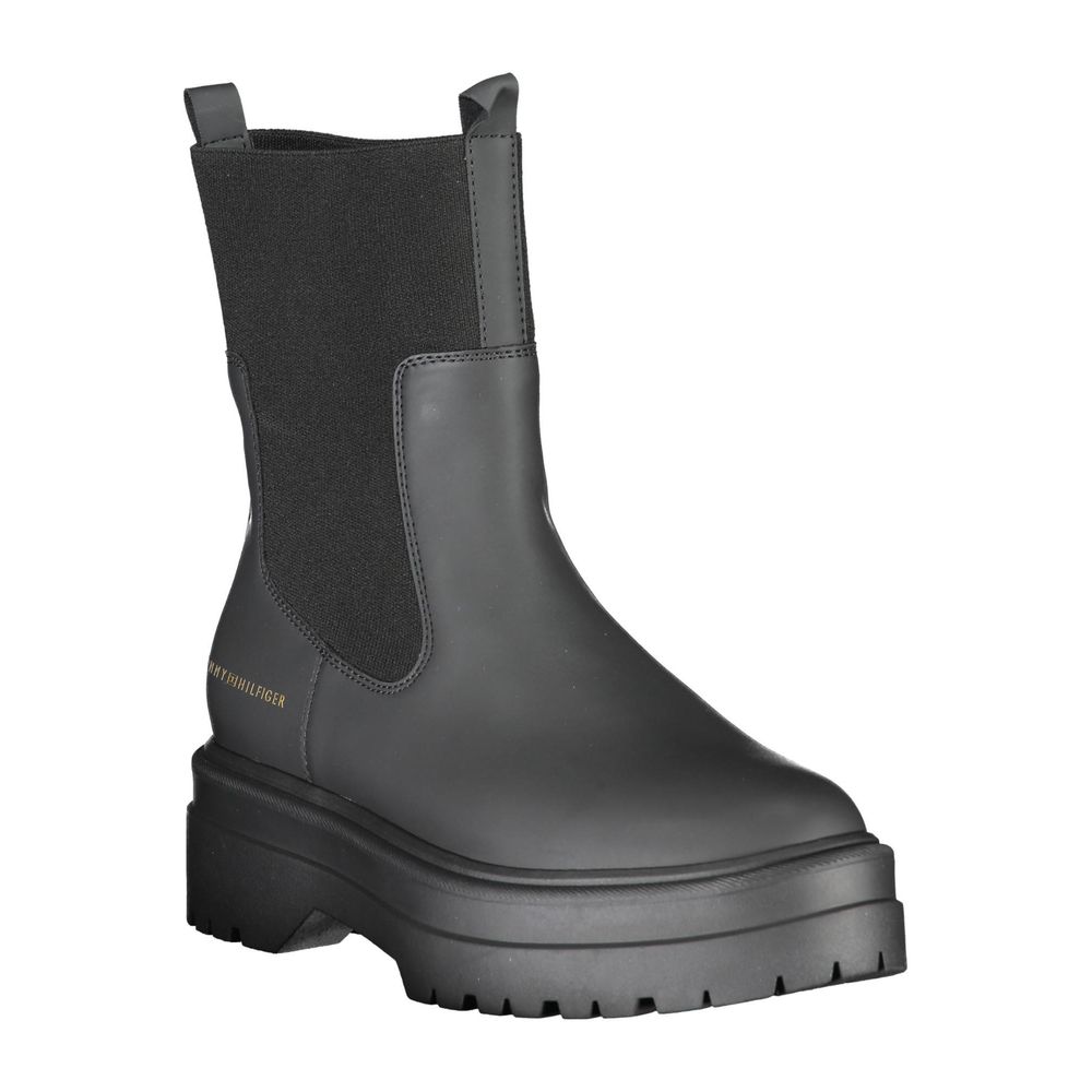 Black Leather Women Ankle Boot