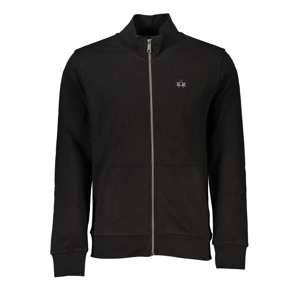 Black Cotton Men Sweater with Central Pockets and Zip