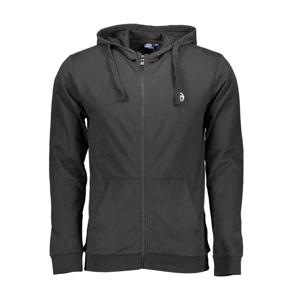Black Cotton Men Hooded Sweater