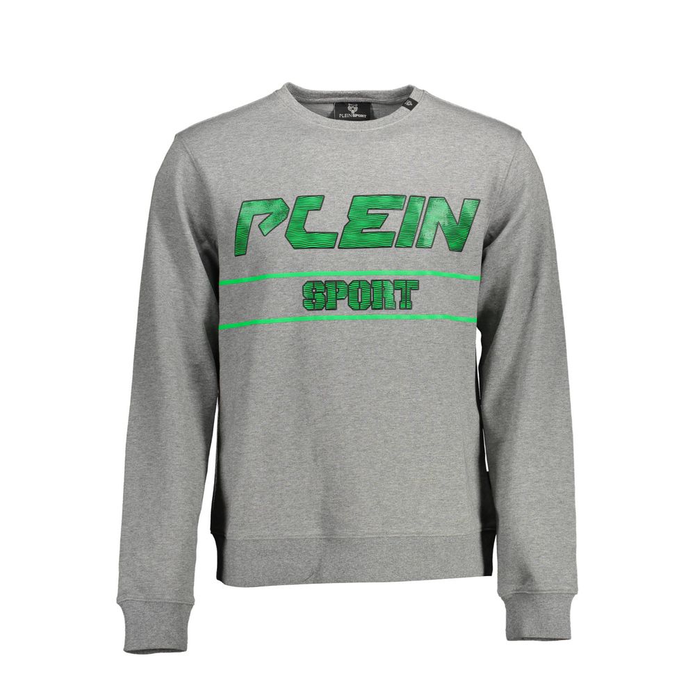 "Gray Cotton Men Sweater with Contrasting Details"