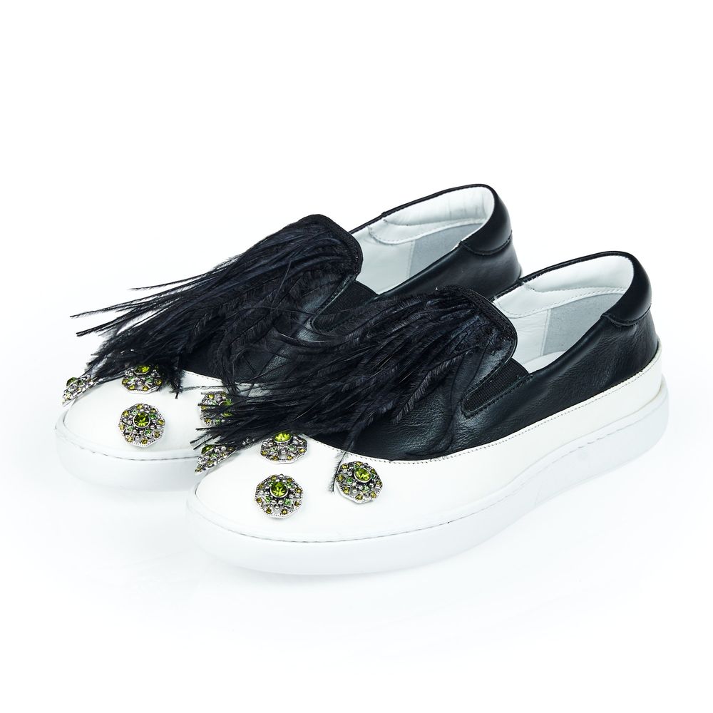 Black Bovine Leather Women Slip-on Shoe