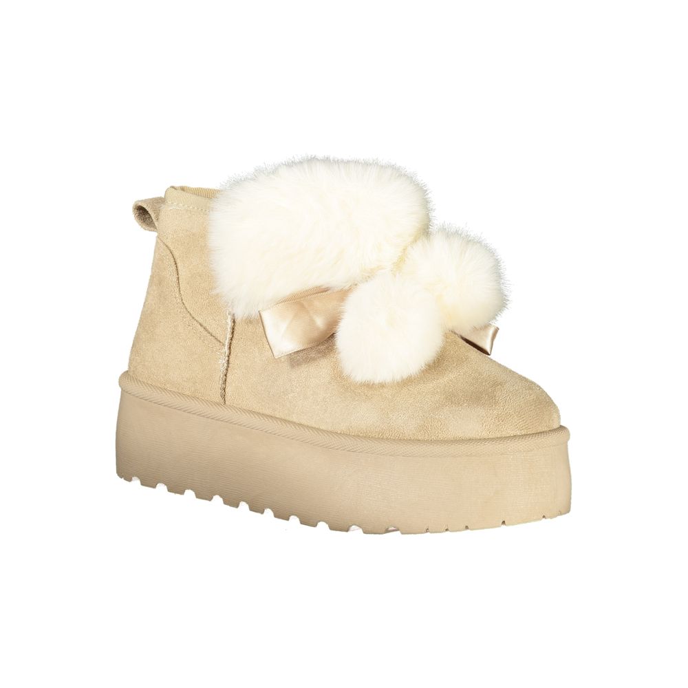 Beige Polyester Women Boot